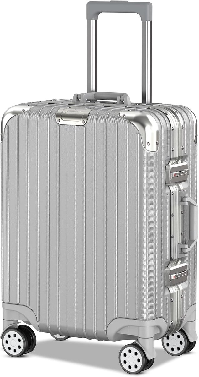 SnelShoppen - Cabin Koffer 42L - 54x38.5x24cm - Lichtgewicht Aluminium Reiskoffer met TSA Slot - 4x Zwenkwielen - Robuust en Stijlvol in Zilver