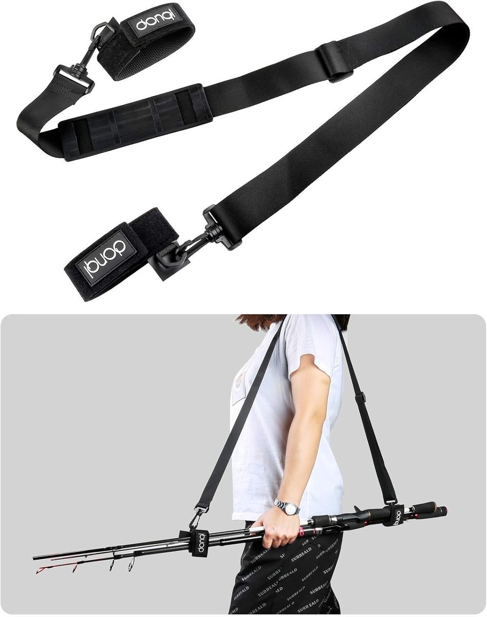SnelShoppen - Fishing Strap voor Vissport, Verstelbare Lengte (77-137 cm), Draagriem, Vissershengel, Zwart, Ideaal voor Transport en Opslag