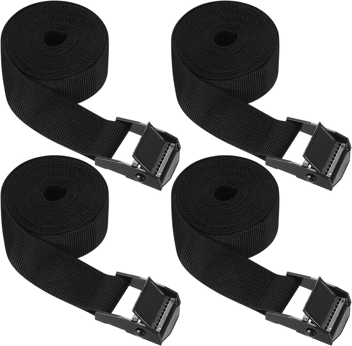 SnelShoppen - Pack van 4 Lashing Straps 25 mm x 2 m, Verstelbare Bevestigingsriemen met Klemsluiting voor Fietsendrager, Auto, Motor, Camping - Zwart