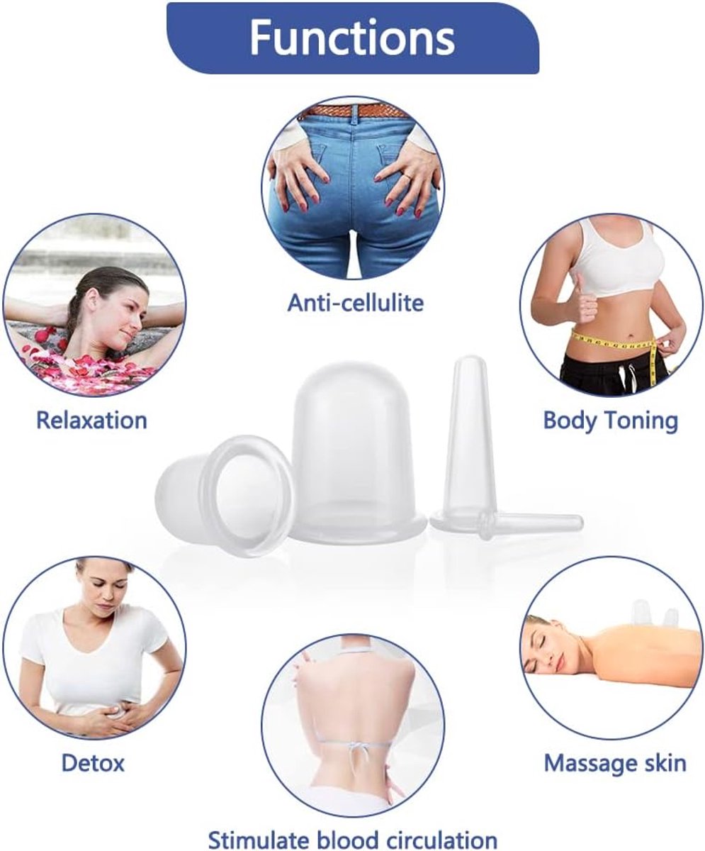 SnelShoppen - Silicone Cupping Set 4 Stuks - Anticellulite Massage Apparatuur voor Lichaam en Gezicht - Helder Silicone voor Verbetering Bloedcirculat