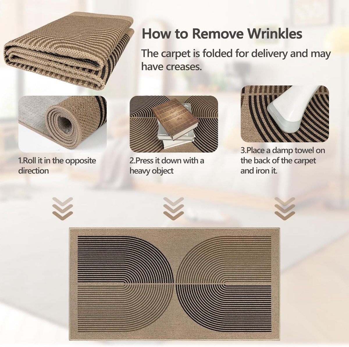 SnelShoppen - Vloerkleed Jute-look 120x180 cm - Wasbaar Antislip Keukentapijt - Natuurlijk Zwart-Bruin voor Woonkamer, Slaapkamer, Eetkamer, Balkon en