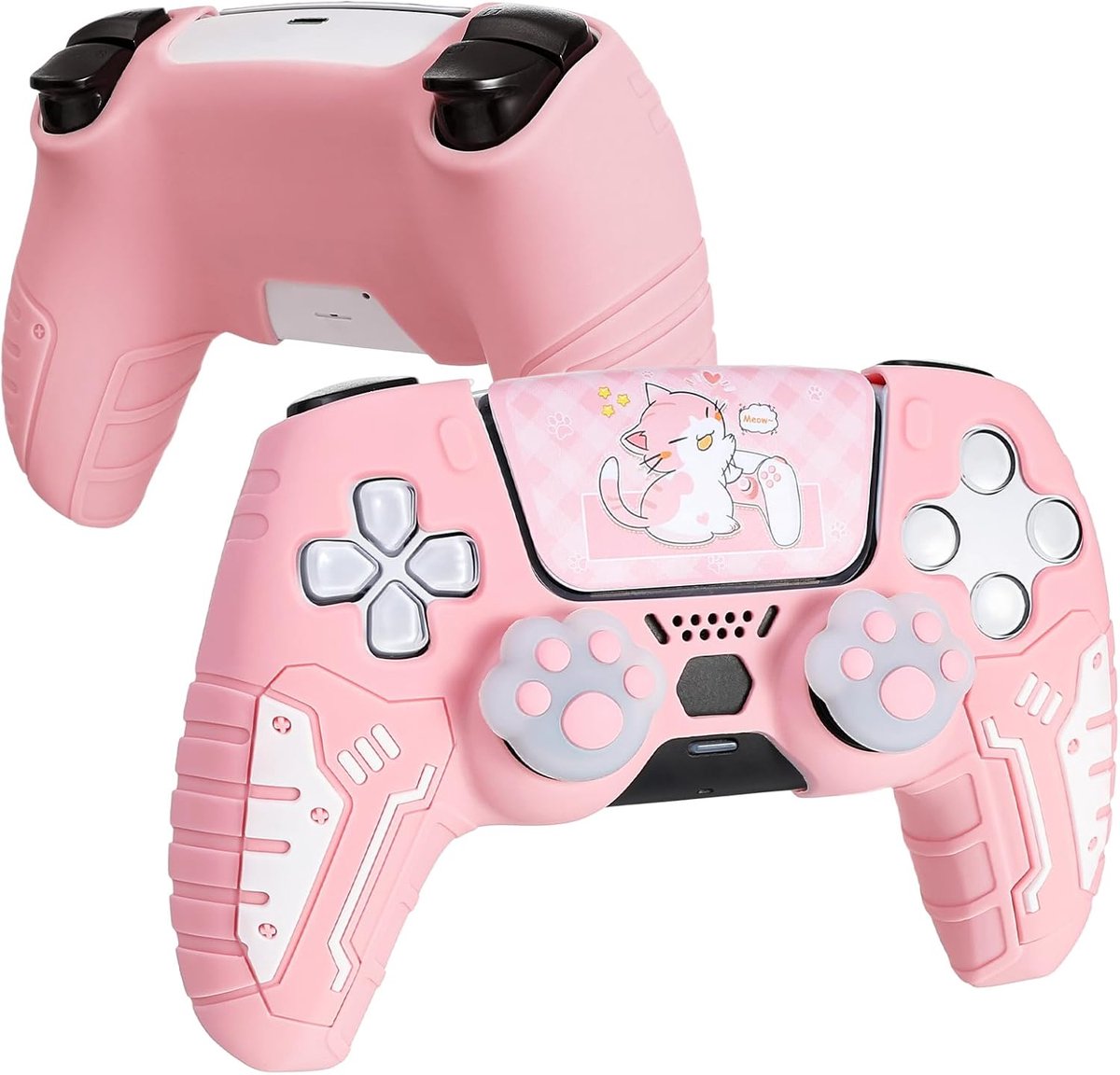 SnelShoppen - PS5 Controller Beschermhoes, Ergonomisch Ontwerp, Antislip Siliconen Case met 2 Thumbstick Caps en 1 Touchpad Sticker, Roze voor Comfort