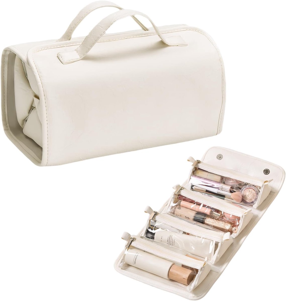 SnelShoppen - 4-in-1 Vouwbare Reizen Cosmetica Organizer - Waterdichte Toilettas voor Vrouwen - Grote Toilettas met 4 Verwijderbare Compartimenten - P