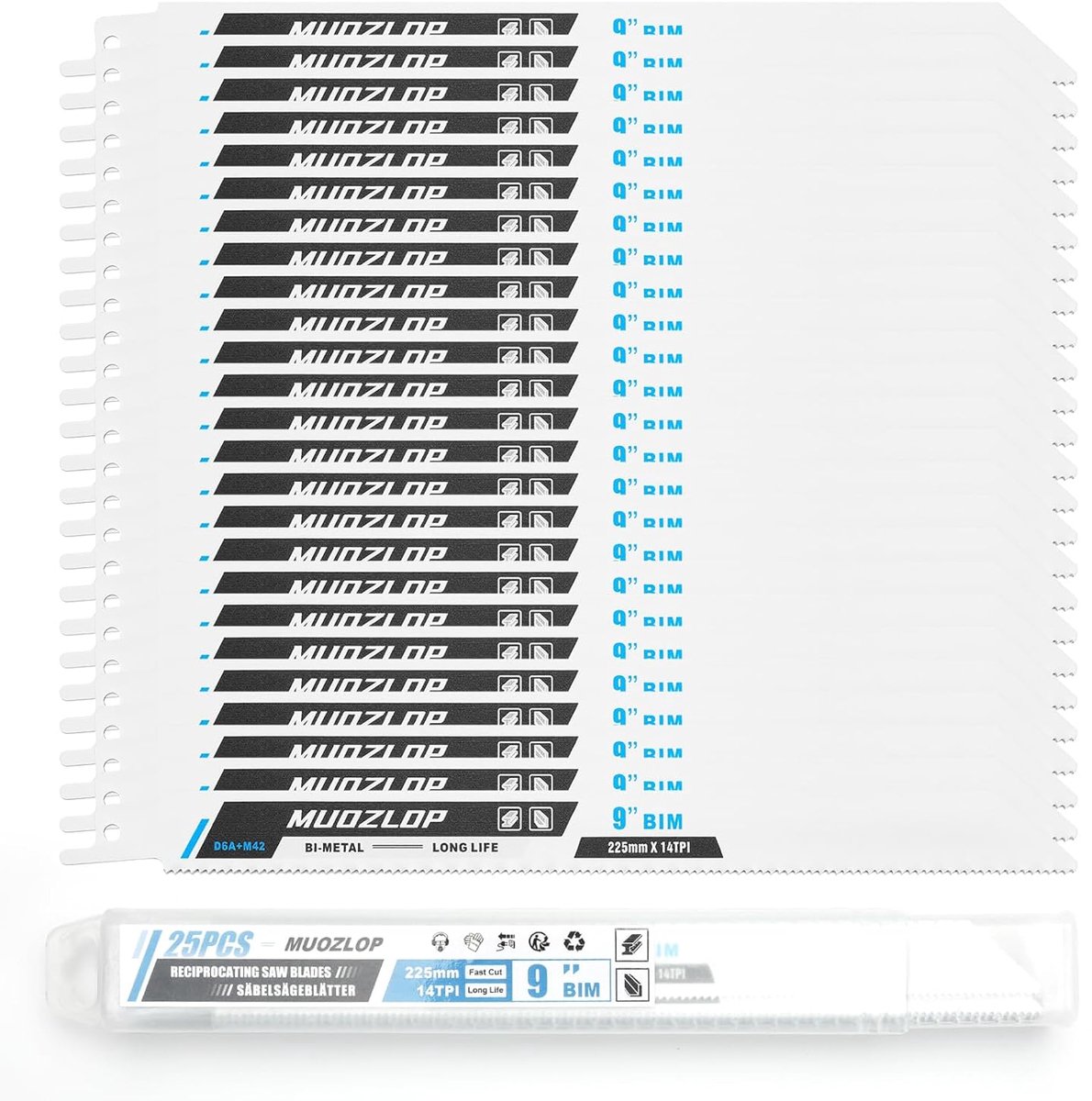 SnelShoppen - 25-pack 225mm Reciprocating Saw Blades Set, 14 TPI Bi-Metaal Zaagbladen voor Metaal, Precisie Snijden, Duurzaam en Langdurig