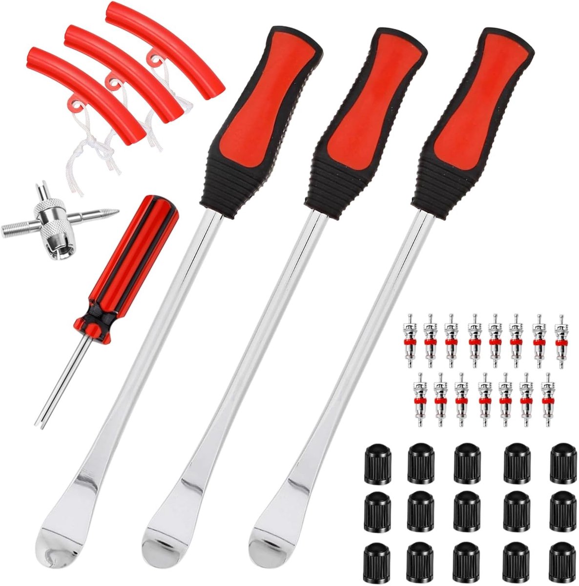 SnelShoppen - Pack van 39 Bandenmontage Levers en Montage Gereedschap voor Motorfiets, Fiets en Kar - Inclusief 3 Velg Beschermers, Opbergtas en Acces