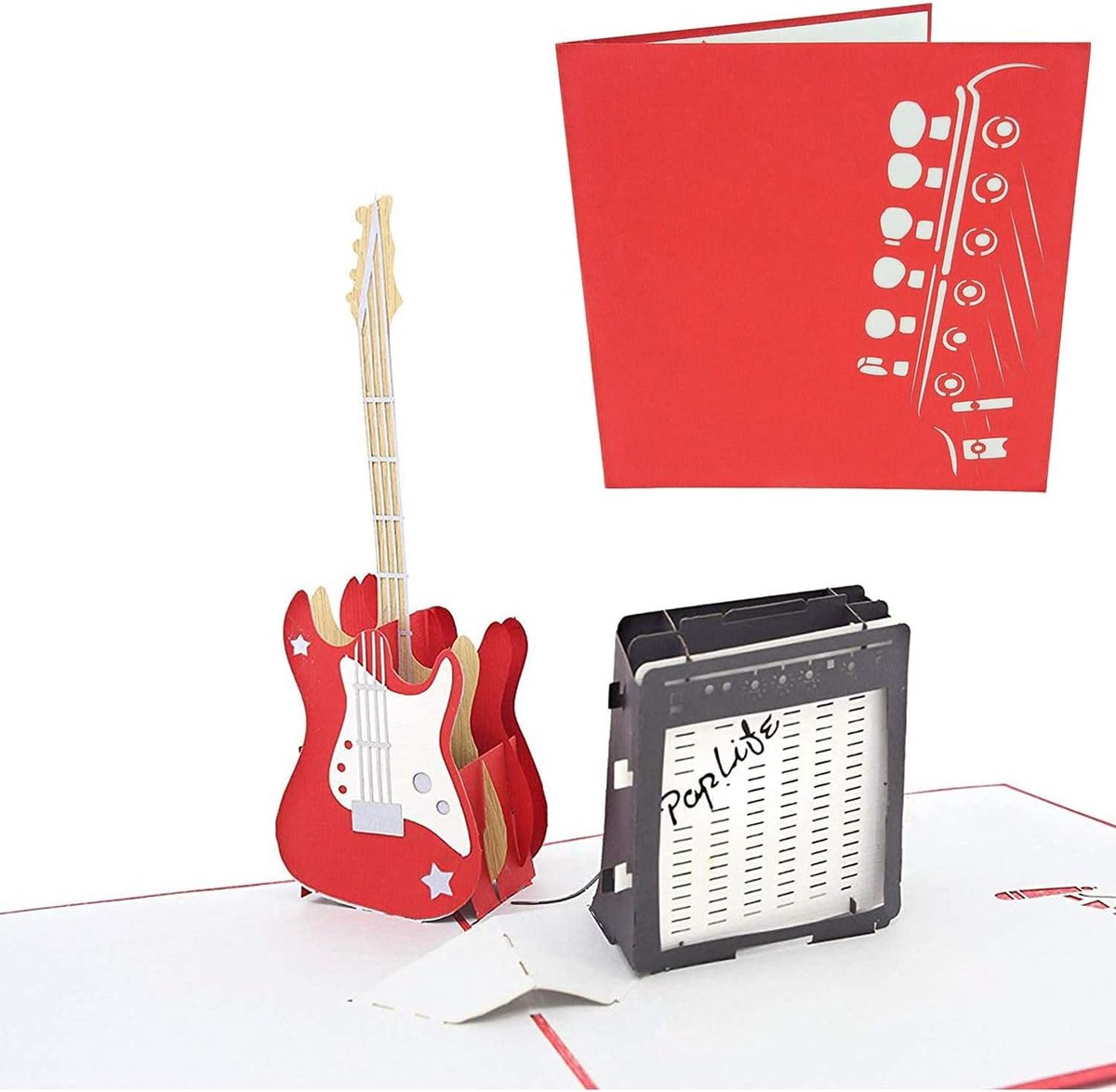 SnelShoppen - Pop-Up Kaart Gitaar en Versterker - 3D Verjaardagsgroet, Vaderdag, Gefeliciteerd, Gepersonaliseerd Cadeau voor Muzikanten, Leraren, Stud