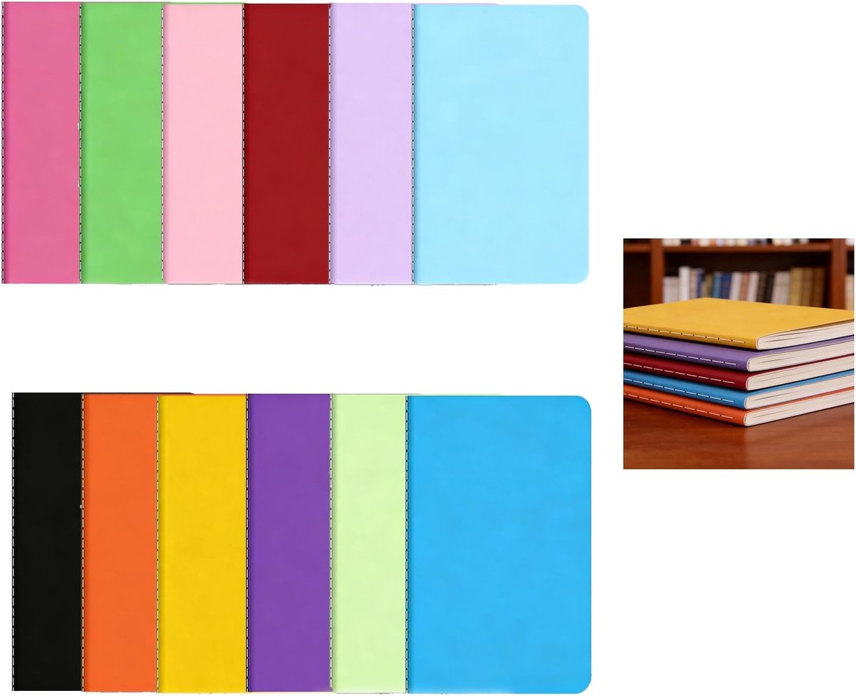 Thijox - 12 Stuks A6 Notitieblokken Mini-Notitieboek Blanco 14 x 9 cm Draagbaar Schoolschrift Softcover 12 Kleuren Voor School Kantoor Reizen Tekenen