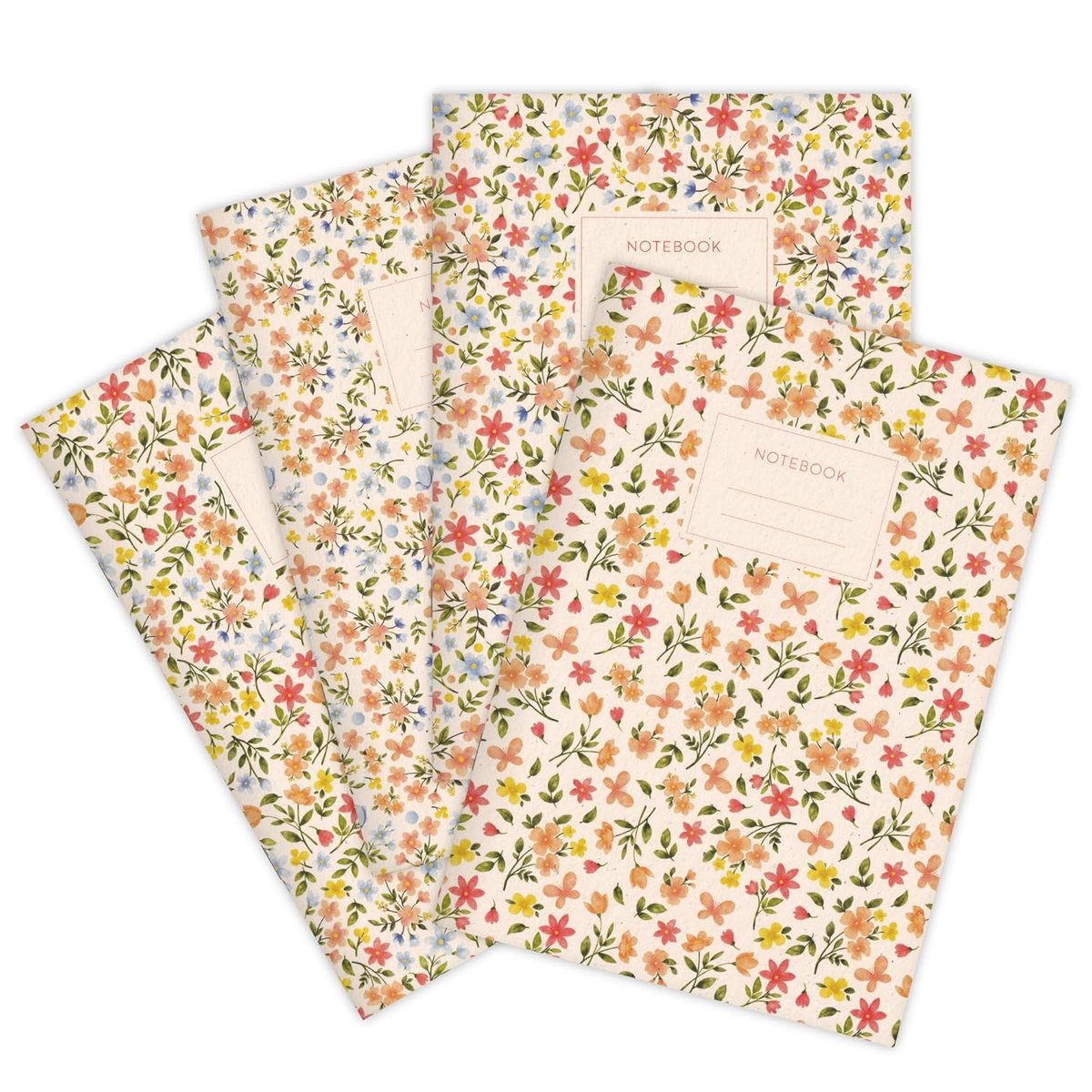 SnelShoppen - Set van 4 A5 Notebooks met Dot Grid, Zomer Bloem Floral Patroon, Perfect voor Notities, Schetsen, Bullet Journal en Plannen