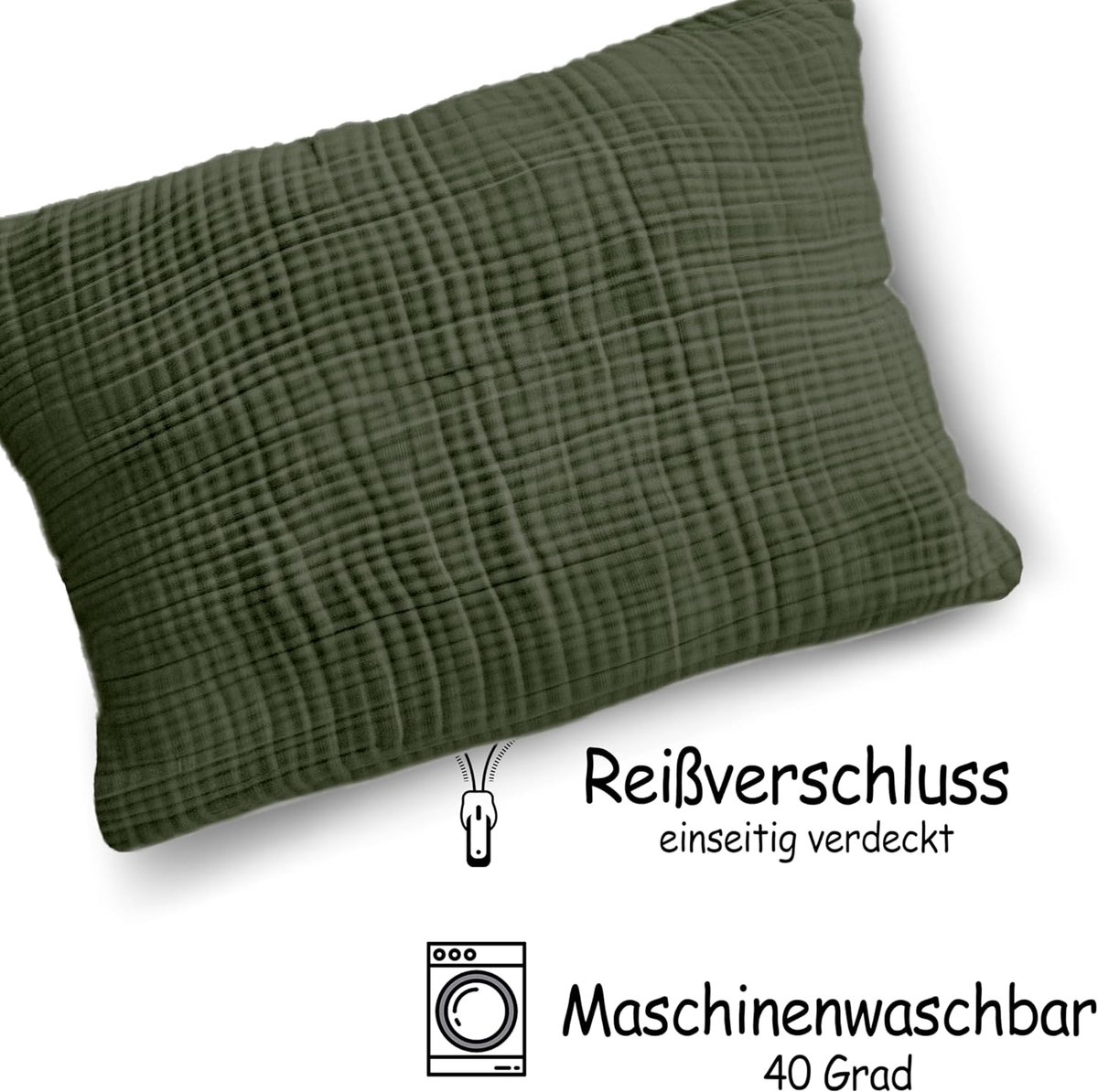 SnelShoppen - Organic Muslin Kussenhoes 50x70 cm - Zachte GOTS Gecertificeerde Kussenhoes - Geschikt voor Kinderen en Volwassenen - Groen - Ideaal voo
