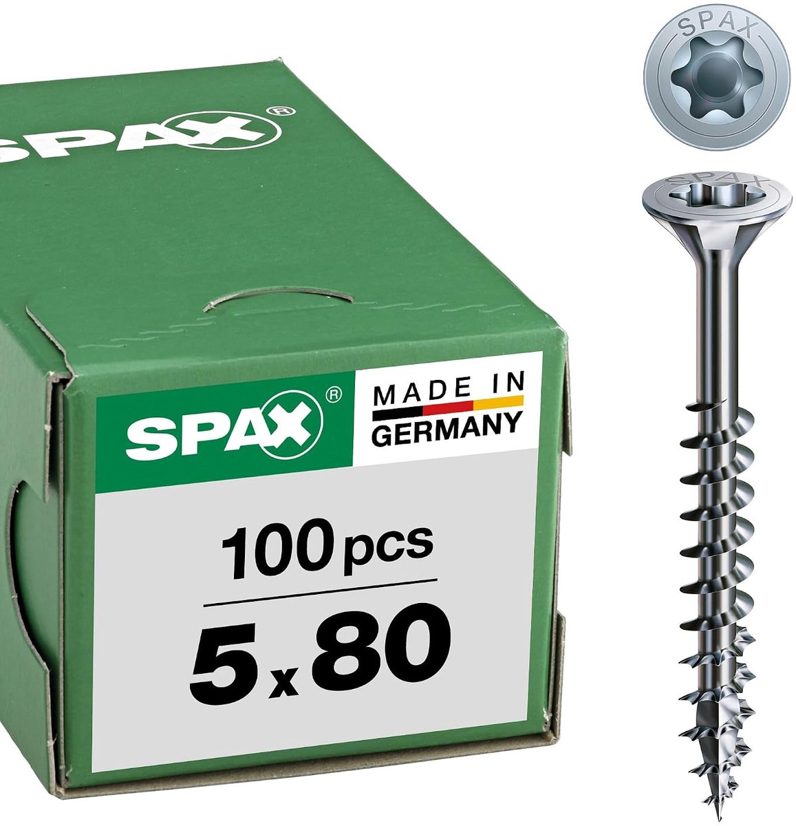 SnelShoppen - Universele schroeven 5 x 80 mm, 100 stuks, Gedeeltelijke draad, Verzinkte kop, T-STAR plus T20, 4CUT, WIROX - Voor binnen en buiten