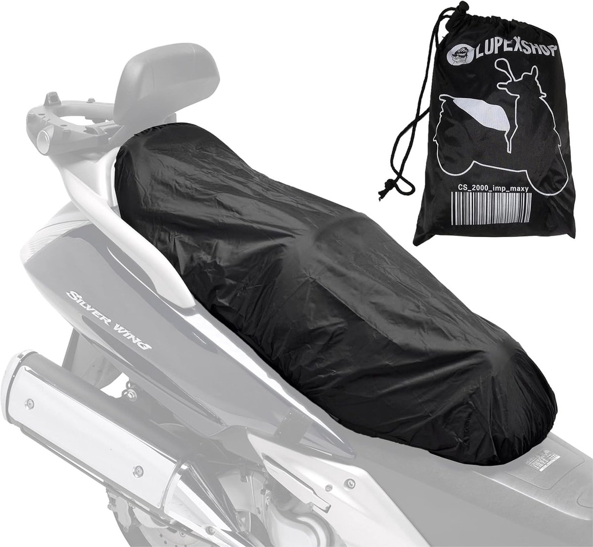 SnelShoppen - Universele Zwart Waterdichte Zadelhoes XL voor Scooter en Motor, 95 x 48 cm, Verstelbare Polyester Zadelcover met Opbergzak, Ook Beschik