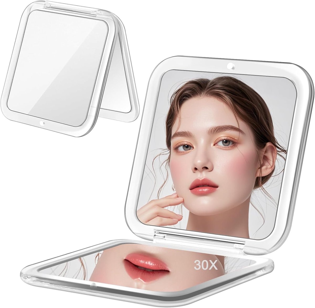 SnelShoppen - 30x Vergrotende Pocket Spiegel - Opvouwbare Make-up Spiegel 8.5 x 8.5 cm - Dubbelzijdig, Suction Cup, Ideaal voor Reizen en Badkamer, Ca