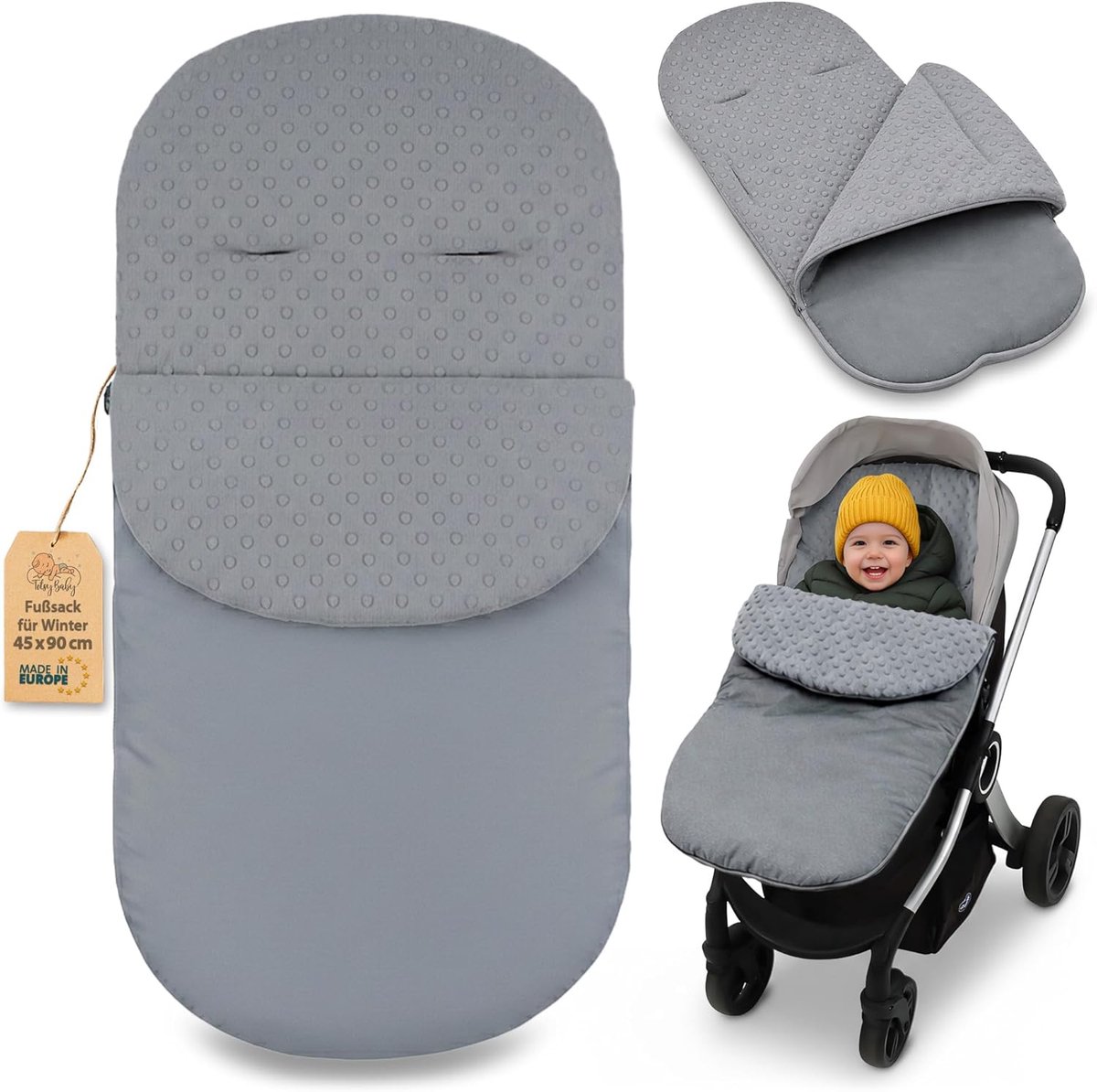 SnelShoppen - Winter Footmuff Stroller en Buggy 90x45cm - Warm Inlay Cover Blanket Baby Accessoire - Minky Oeko-Tex Grijs - Bescherming tegen Koude, W