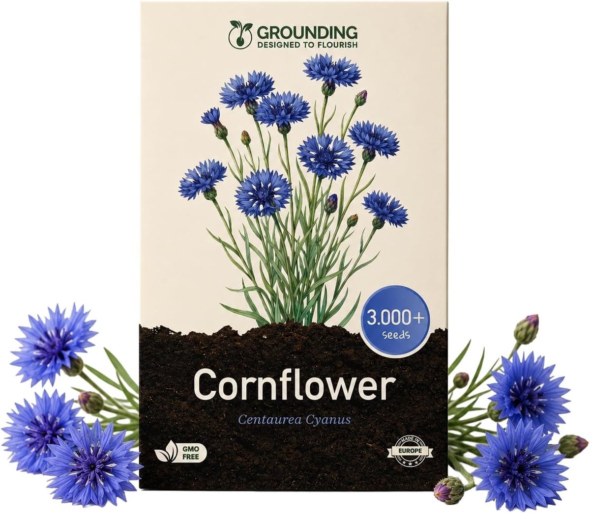 SnelShoppen - Grounding - Dubbele Zaden van Blauwe Korenbloem (Centaurea cyanus) - 3000+ Zaden - Intense Blauwe Bloemen voor Tuinen en Bloembedden