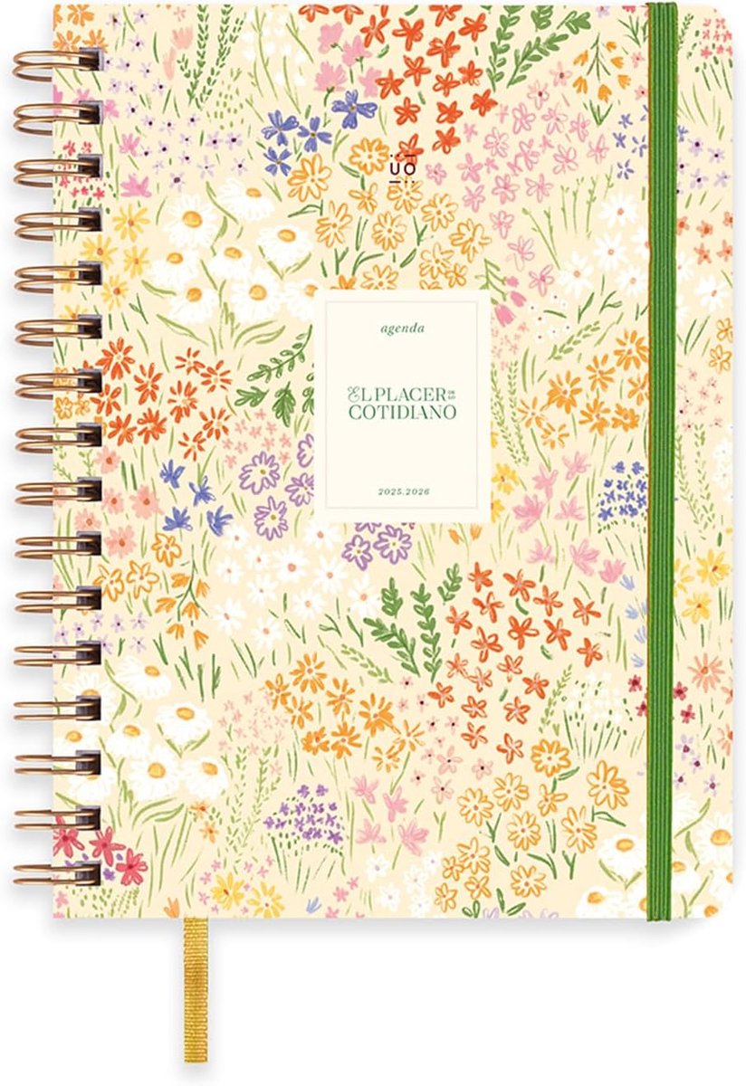 SnelShoppen - UO School Kalender Bloom 2025-2026, Weekoverzicht, 224 Pagina's, 127 Stickers, Elastische Sluiting en Tabs, Bloemen Design