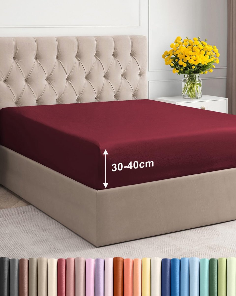 SnelShoppen - Fitted sheet 160x200 cm - 40 cm diep - Microfiber - Geschikt voor boxspring - OEKO-TEX gecertificeerd - Burgundy - Kleurvast en Krimpvri