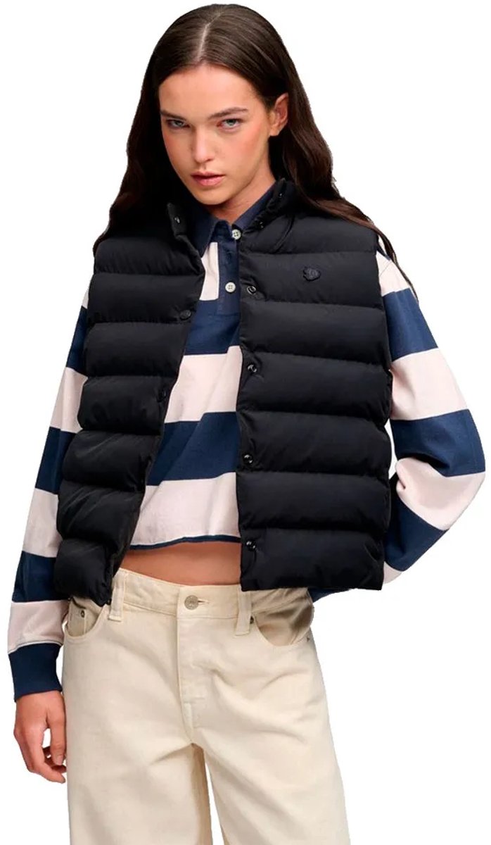 Superdry Gewatteerd Gilet met Drukknopen Slanke Pasvorm Dames Gilets Ebony