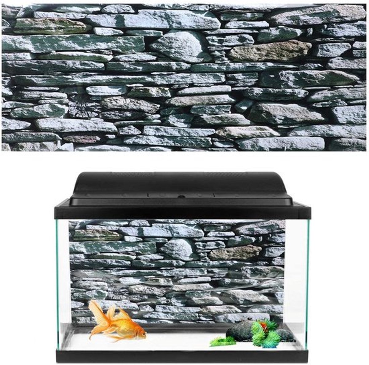 Aquariumachtergrond voor aquarium, 3D-effect stenen muurschilderijposter, onderwatermuurdecoratie PVC-lijmsticker (61 * 30 cm)