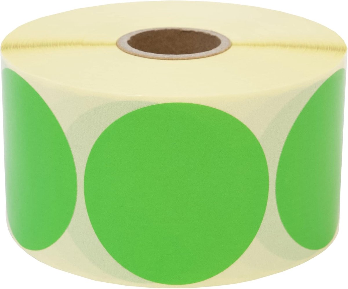 SnelShoppen - 1000 Kleurige Zelfklevende Dots op Rol, 50x50 mm, Groene Hechtdots, Perfect voor Kantoor, Documenten Labelen, Rond Stickers voor School