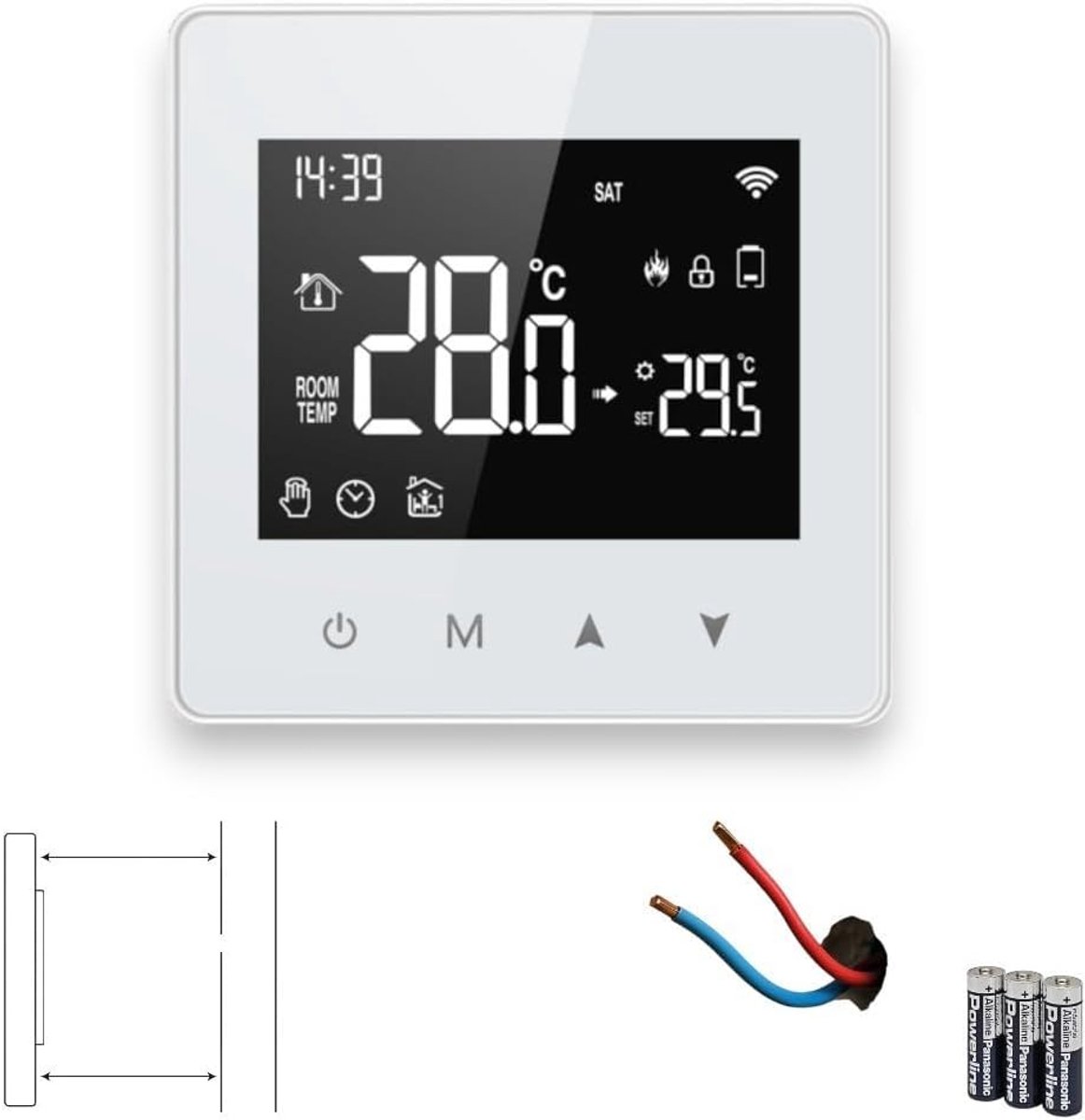 SnelShoppen - WiFi Thermostat Zwart/Grijs - Programmabel, Touchscreen met Rotary, 433MHz/2.4GHz - Slimme Regeling voor CV Installatie - 86x86x25mm