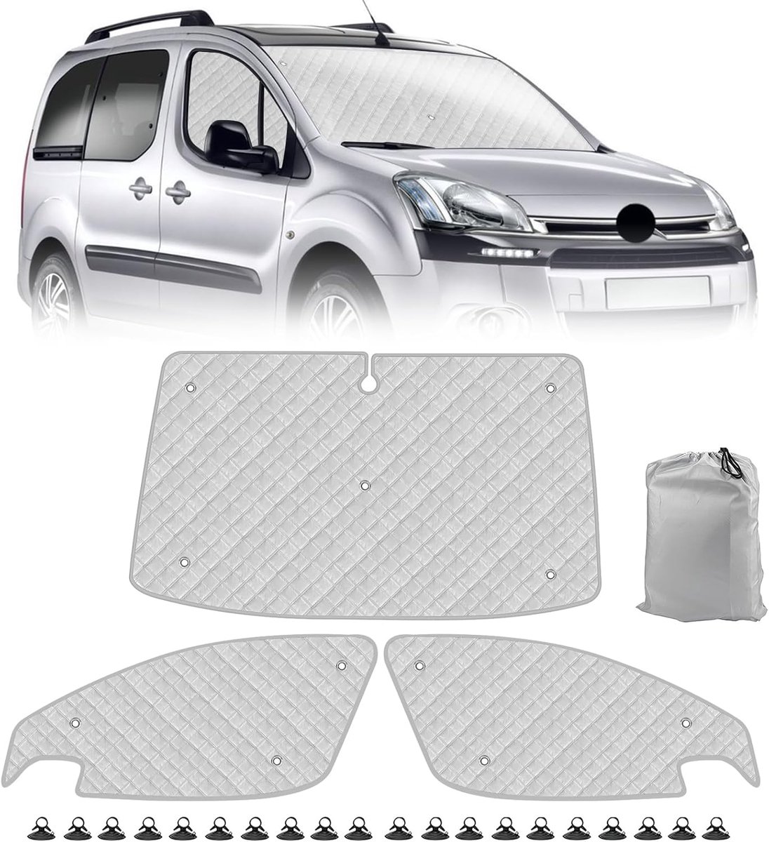 SnelShoppen - Windscreen Sun Shade Vervanging 2008-2018 - Set van 3 Vouwbare Zonbescherming voor Auto Interieur - Interne Thermische Mat met Opbergtas