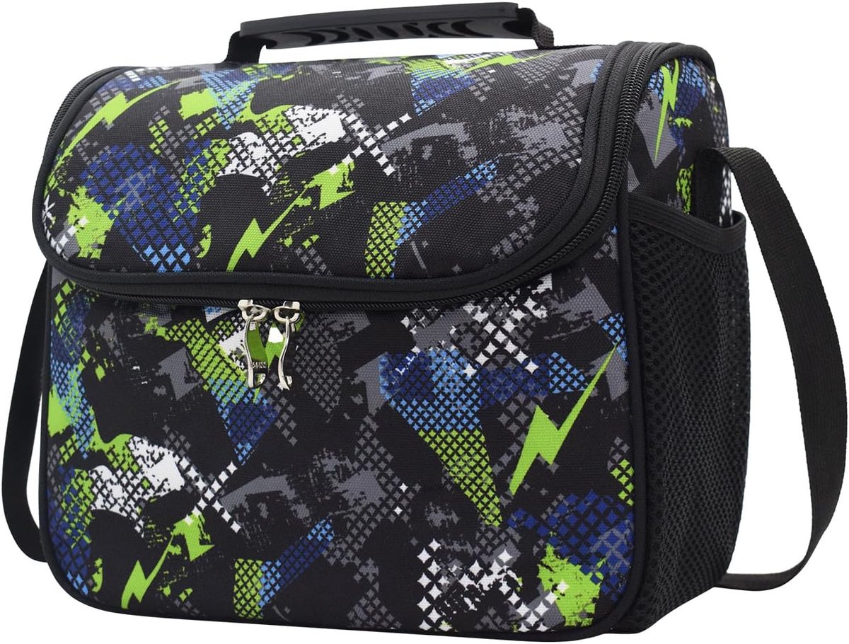 SnelShoppen - 8L Insulated Cooler Bag - Vouwbare Thermo Lunchtas - Duurzaam en Lekvrij - Geschikt voor Werk, School, Picknick en Reizen - Zwart/Groen