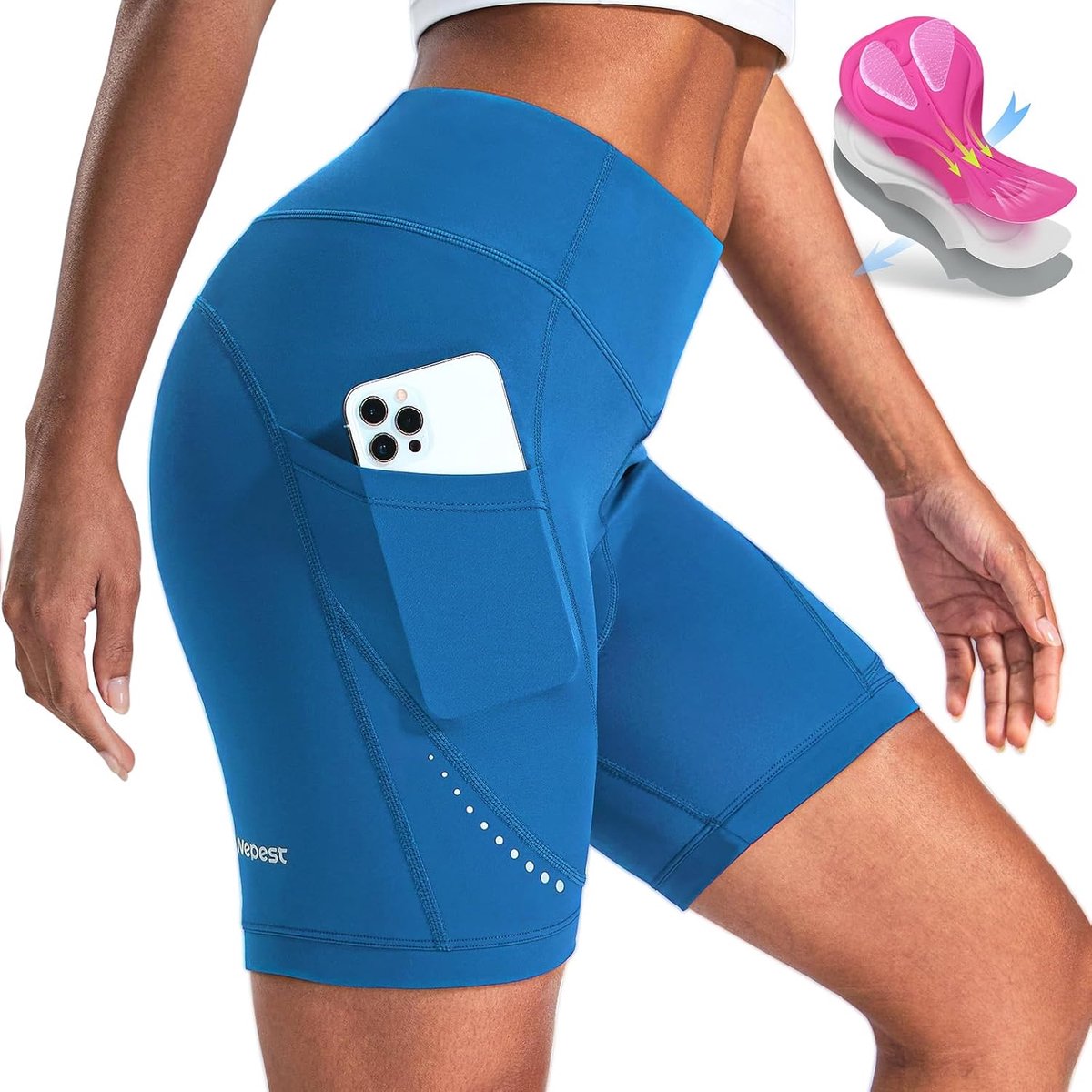 SnelShoppen - Dames Fietsshorts met 4D Gel Padding, Ademend en Comfortabel voor Wielrennen en Mountainbiken met Zakjes, Ideaal voor Lange Fietstochten