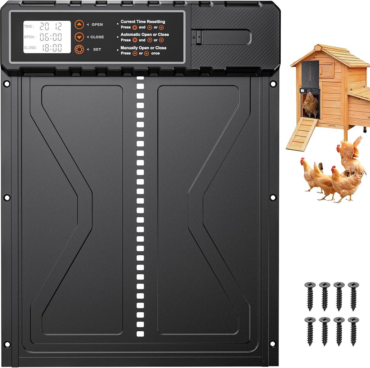 SnelShoppen - Automatische Kipdeur - Upgrade Groot, Aluminium, Met Display, Timer, Handmatig, Veilig voor Kippen, Eenden, en Meer