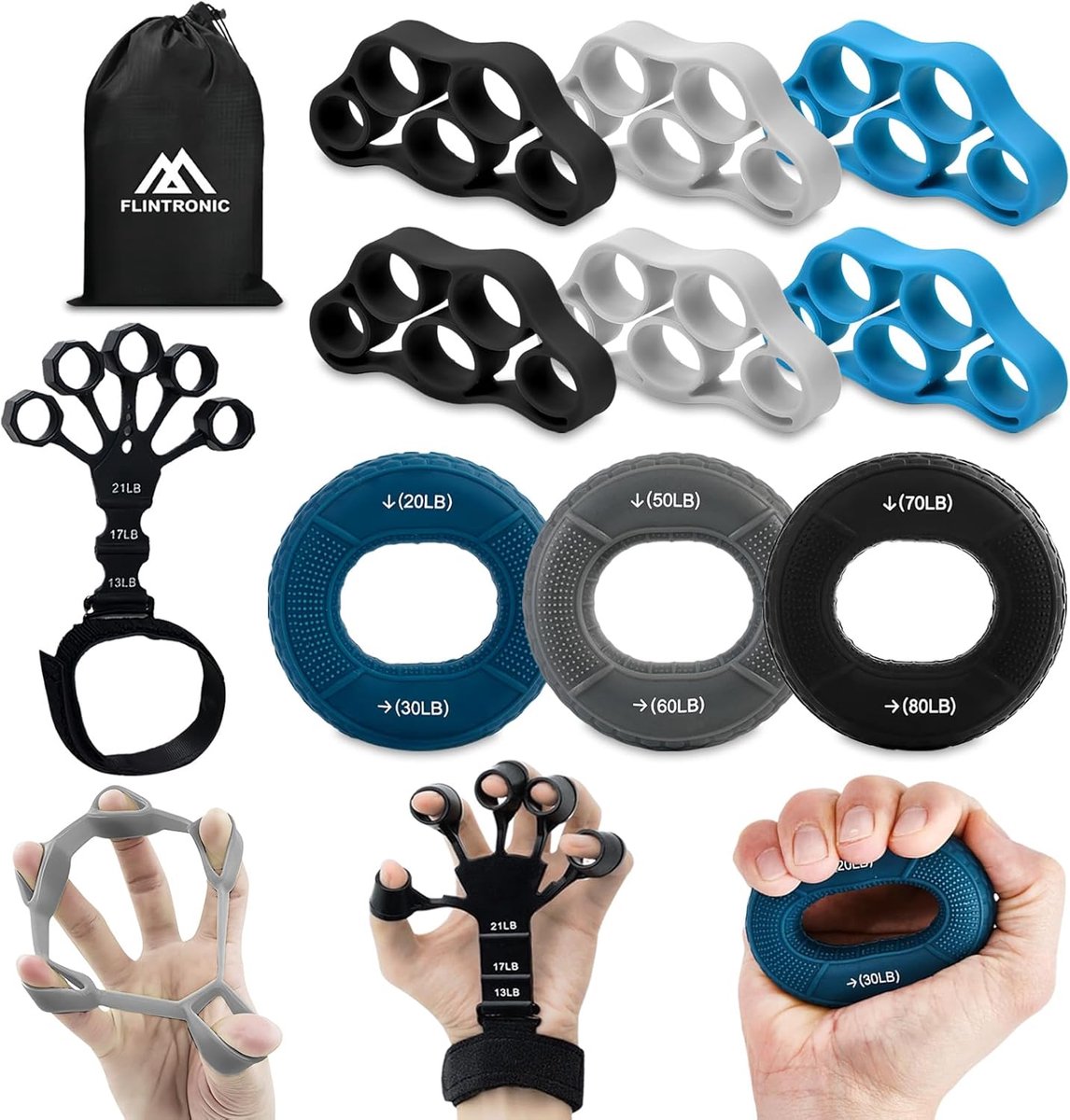 SnelShoppen - Flintronic Hand Trainer Set - Hand- en Finger Trainer met 3 Weerstandslevels - Ideaal voor Klimmen, Gitaar en Piano - 11-delige Set in Z