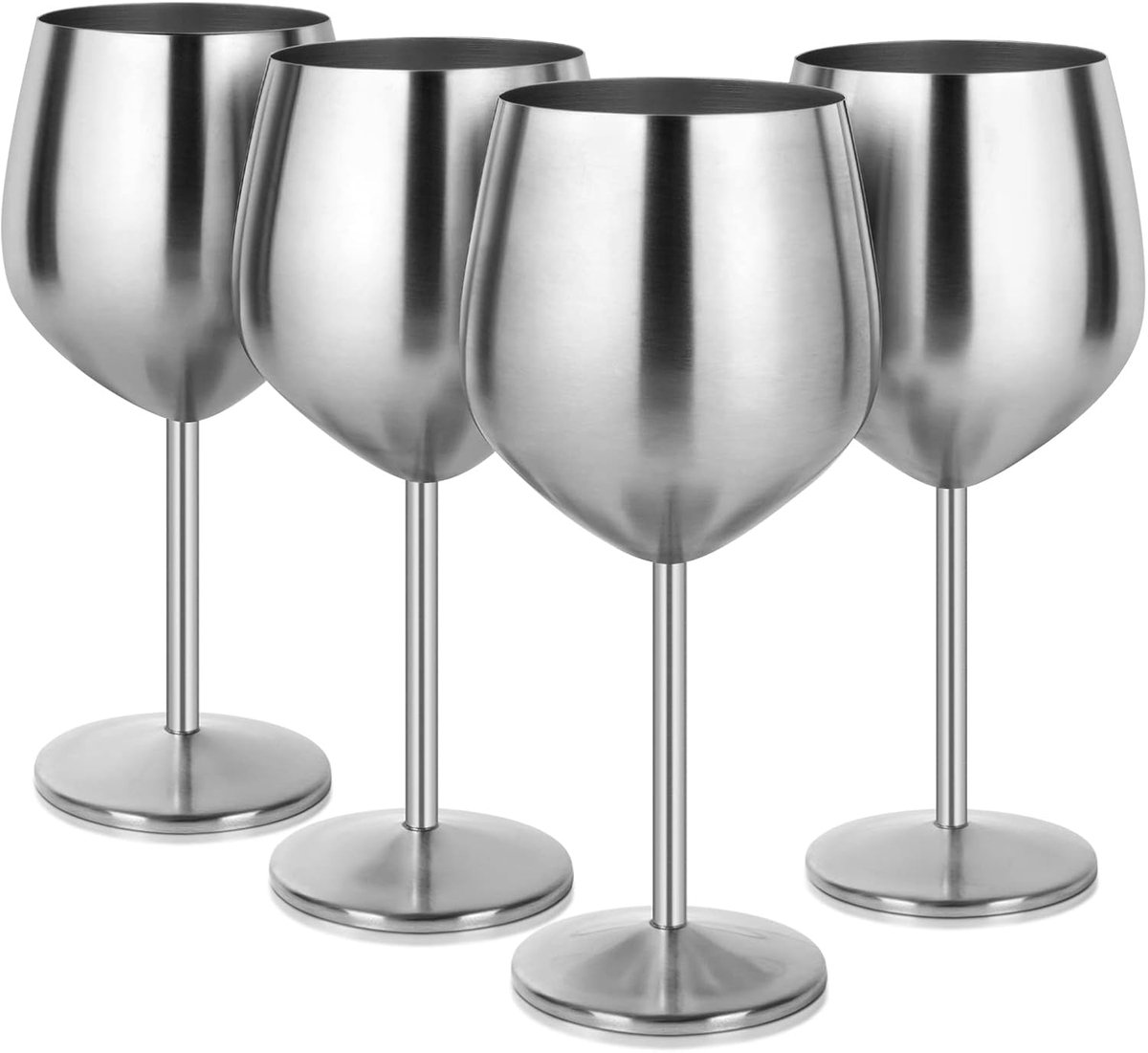 SnelShoppen - Set van 4 RVS Wijn Glazen 550ml, Champagne & Cocktail Glazen met Handvat, Shatter-proof, Ideaal voor Feesten, Tuin en Camping
