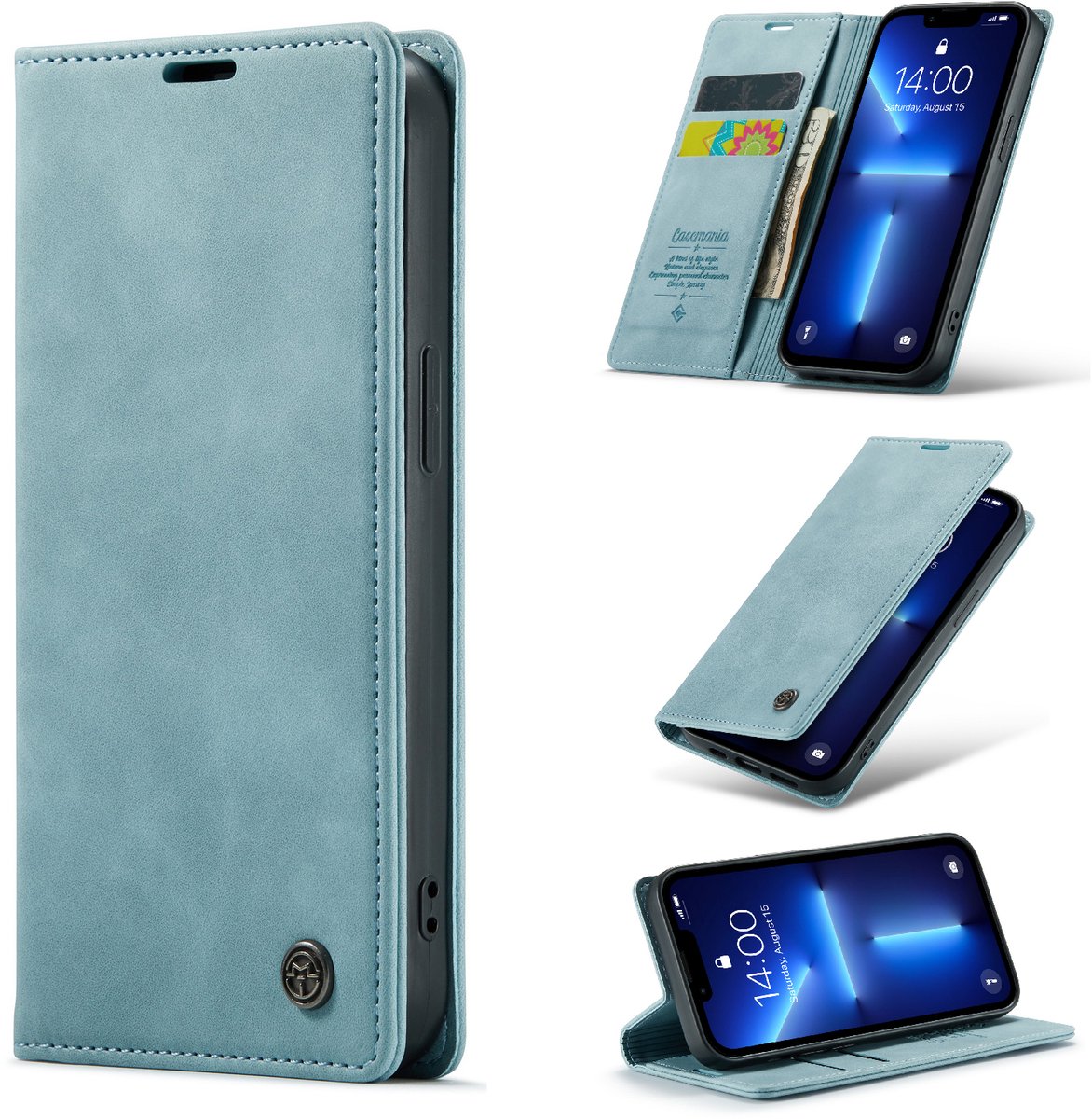 Casemania Hoesje Geschikt voor OnePlus Nord 5 - Aqua Blue - Dunne Portemonnee Book Case - Slim Wallet Case met Pasjeshouder