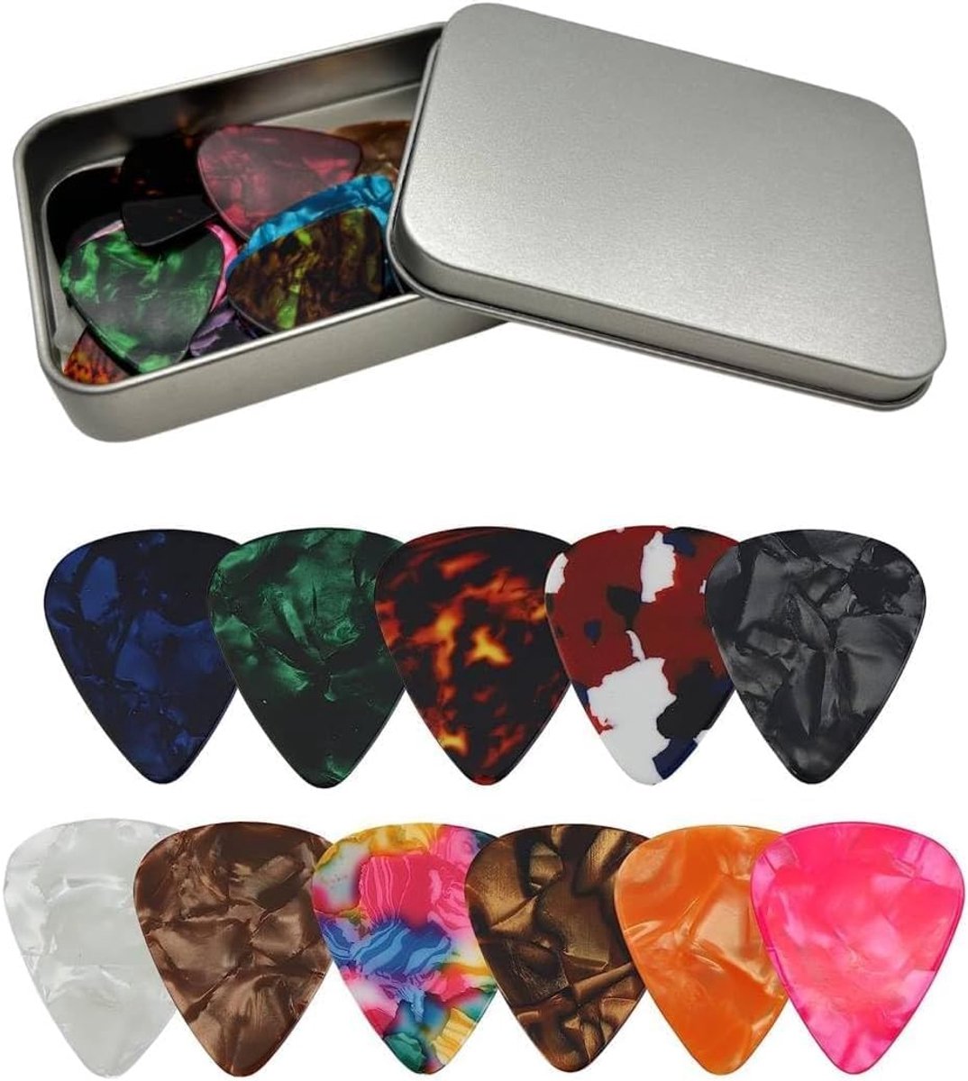 Thijox - Gitaar Picks 24 Stuks, Plectrum voor Elektrische, Akoestische, Klassieke Gitaar, Basgitaar, Ukulele, Celluloide 0.46/0.71/0.96mm, Comfortabel