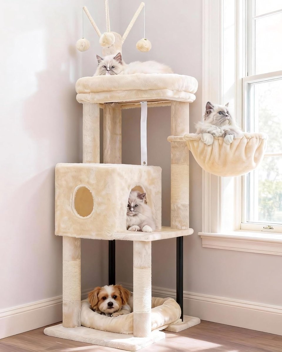 SnelShoppen - Beige Krabpaal voor Katten, HCT202SM, Hoogwaardige Krabpaal, Duurzaam Materiaal, Ideaal voor Binnengebruik, Comfortabele Krabplek voor J