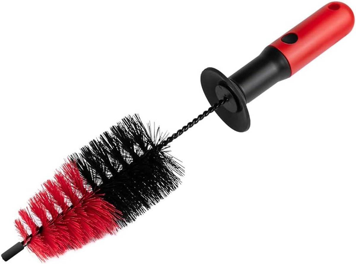 SnelShoppen - Tapered Rim Brush voor Auto Velgen - Ergonomische Handgreep met Rubber Bescherming - Staal en Aluminium - 36 cm - Rood - Effectieve Velg