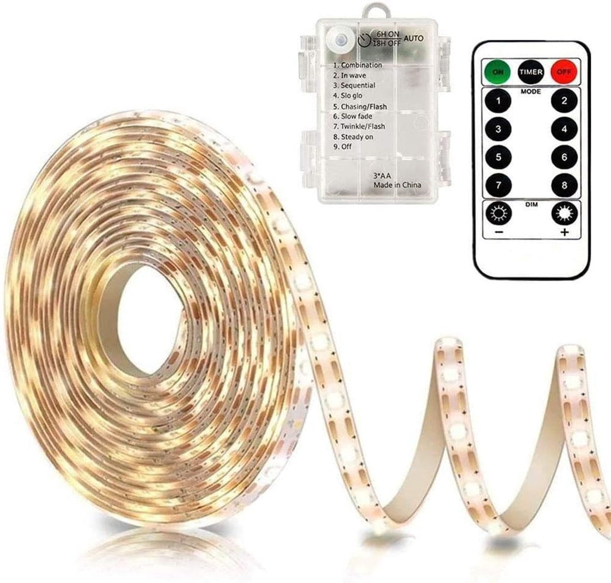 LED Strip - Decoratieve Verlichting - Sfeerverlichting Creëren - Op Batterijen Werking - 3 Meter - Warm Wit