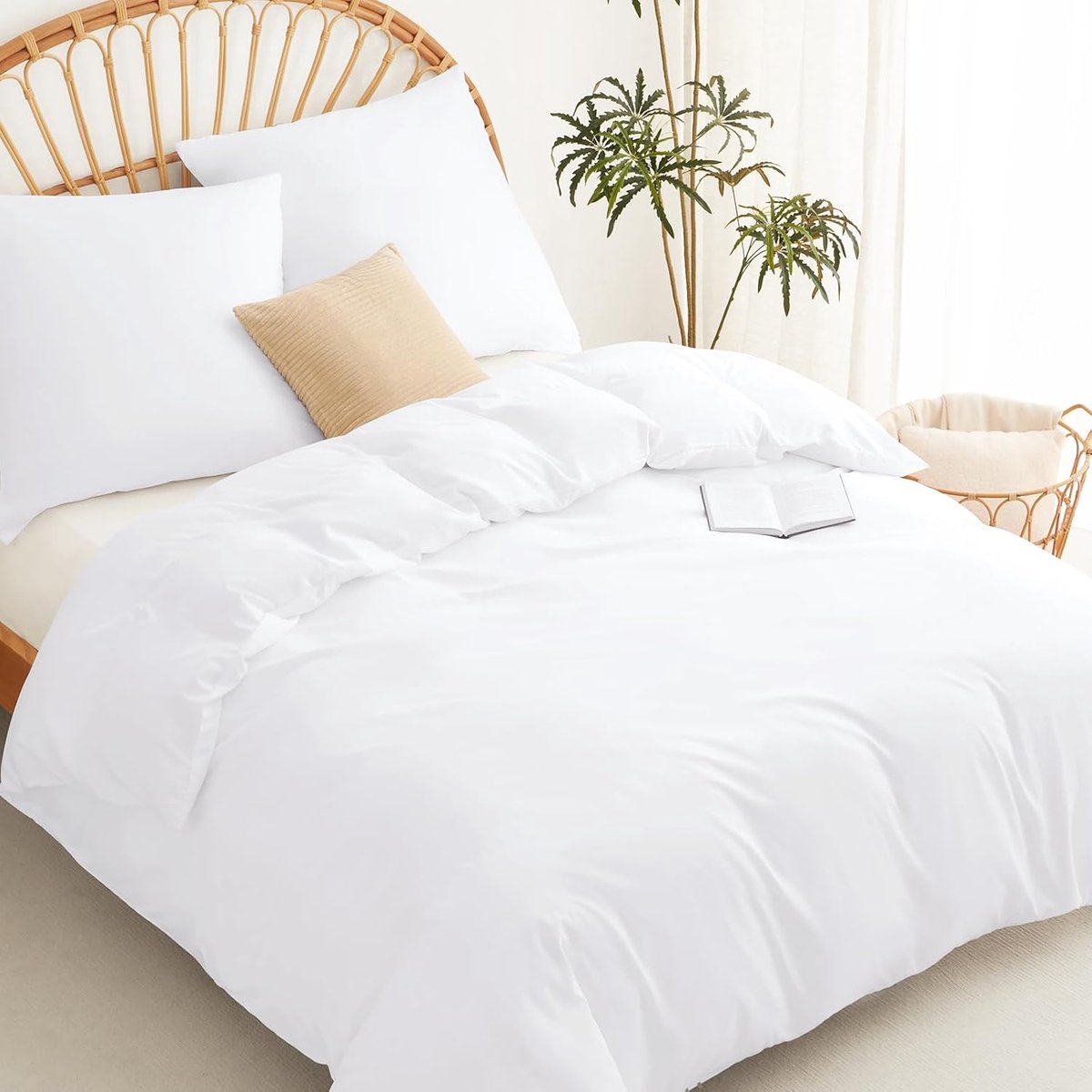 SnelShoppen - Dekbedovertrek 200x200 cm met 2 Kussenslopen 80x80 cm - 3-delige Bedset in 100% Microfiber - Wit - Ademend en Comfortabel voor een Rusti