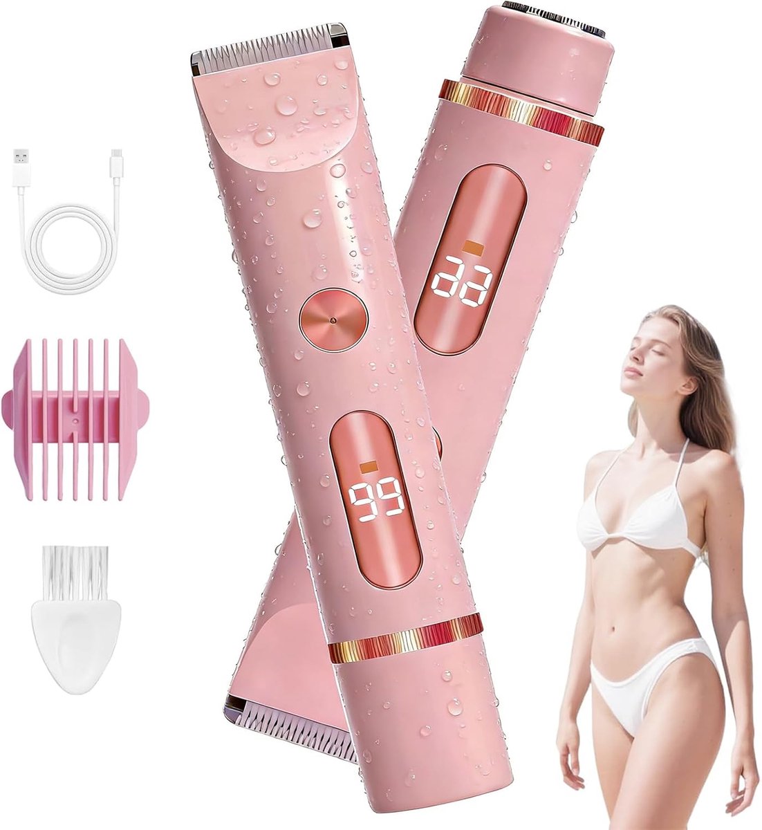 SnelShoppen - Draadloze Elektrische Scheerapparaat voor Vrouwen, Dubbele Kop Trimmer voor Onderarmen, Benen, Armen & Bikinilijn, Intieme Scheerapparaa