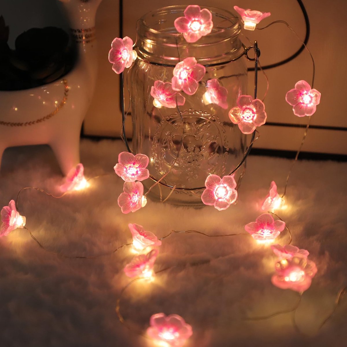 SnelShoppen - LED Fairy Lights Cherry Blossom Decoratie - 2m Flower Garland met 20 LED Lichten - Batterij met Timer Functie - Sfeervolle Binnen- en Tu