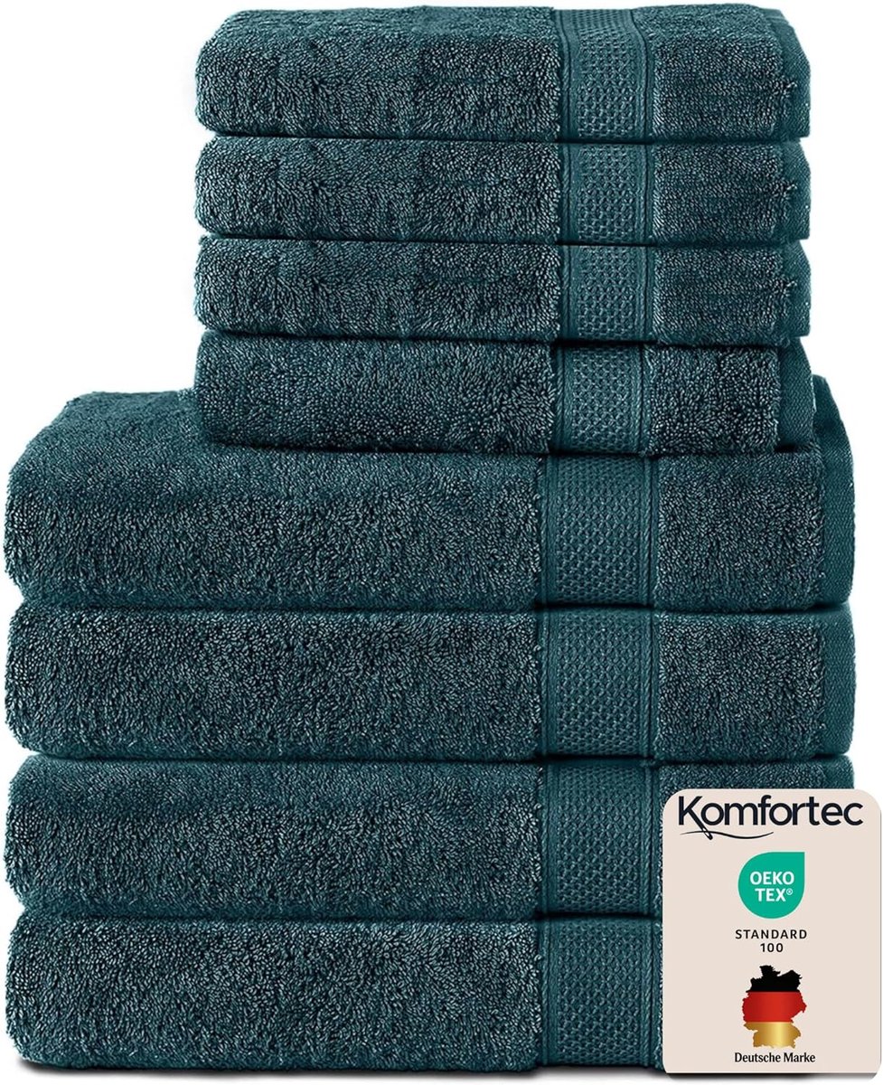 SnelShoppen - Handdoeken Set 8-delig - 4x Badhanddoek 70x140cm & 4x Handdoek 50x100cm - 100% Katoen - Petroleum Blauw - Absorberend & Duurzaam