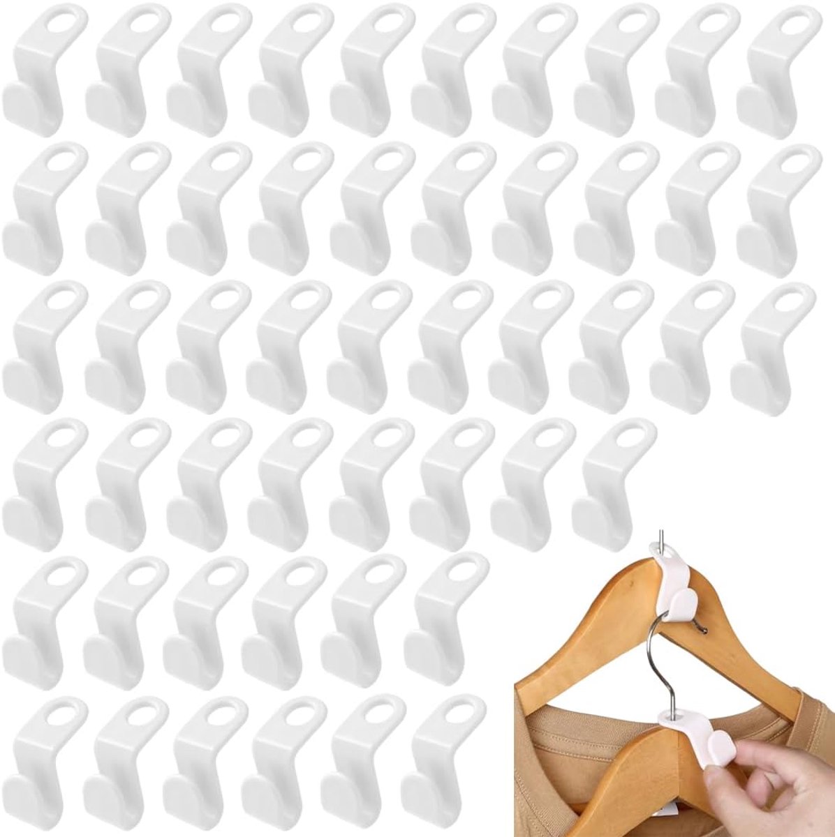 SnelShoppen - Pack van 50 Ruimtebesparende Kledinghangers met Verbindinghaken, Kledinghanger Connectors, Strikhouders, Kledingkast Organiser, Opslagop