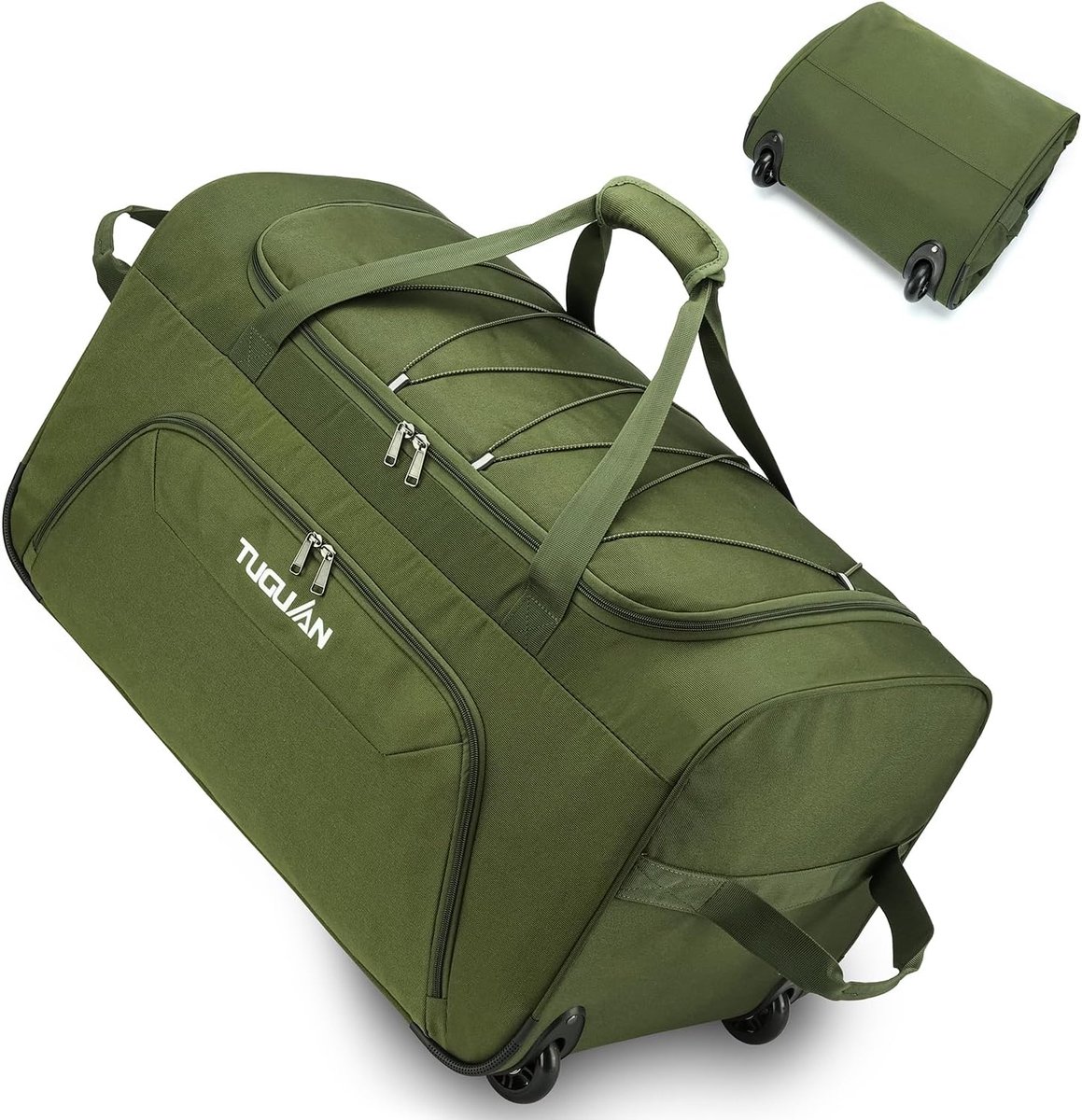 SnelShoppen - 28 Inch Vouwbare Soft Luggage met Zwenkwielen, 110L Grote Rollende Reis Koffer in Groen, Perfect voor Vakantie en Weekendje Weg