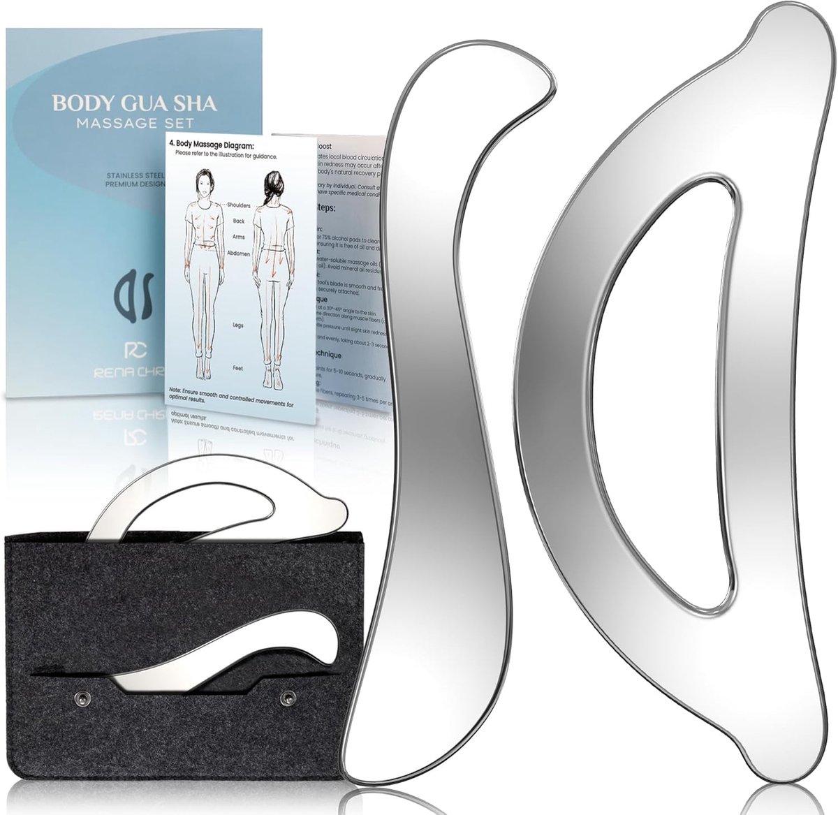 SnelShoppen - Muscle Scraper Tool Set - Rvs Gua Sha voor Fysiotherapie en Diepe Weefselmassage - 2 Delige Set met Reis Etui - Ideaal voor Spierpijn en