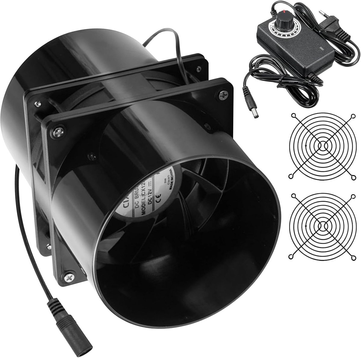 SnelShoppen - 100 mm Tube Fan, Duct Fan en Drain Fan met Snelheidsregeling, Stil en Duurzaam, 6000 RPM, Ideaal voor Badkamer, Keuken, Kassen, Tent, Ga
