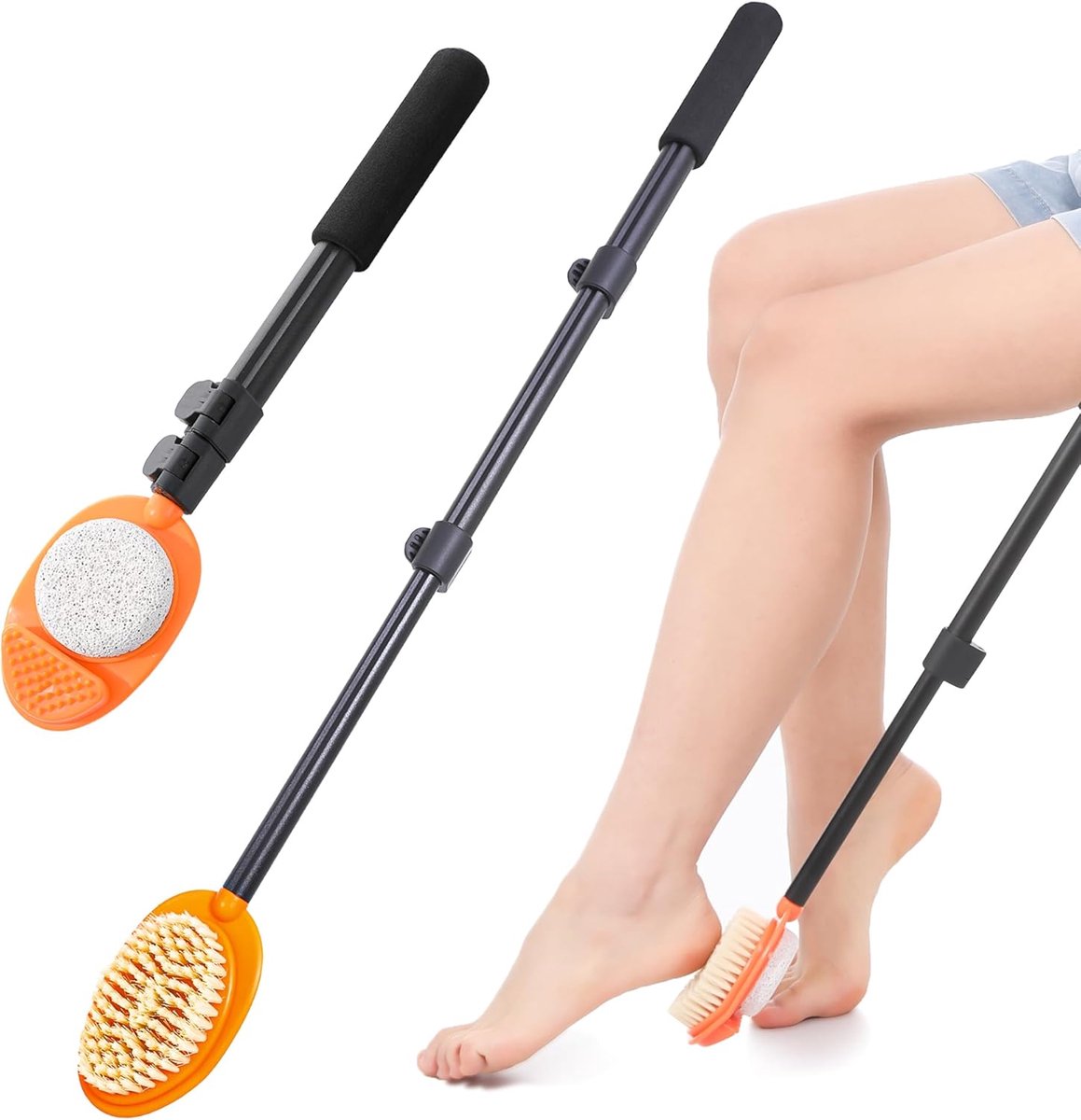 SnelShoppen - Callus Removal Foot File met Pumice Stone - 3-in-1 Voetvijl voor Dode Huid en Eelt - Verstelbare Lange Handgreep 38-70cm van Aluminium