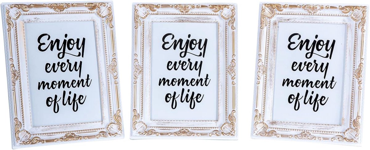 Set van 3 antieke fotolijstjes 13x18 wit/goud - barokke shabby chic sierlijsten voor portretten
