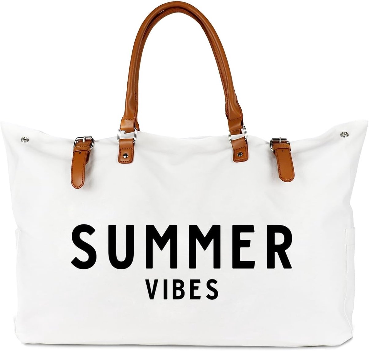 Thijox - Extra Grote Strandtas Dames - Waterdichte en Zandbestendige Oversized Strandtas - Veganistisch Leren Handvat - Wit - Perfect voor Vakantie en