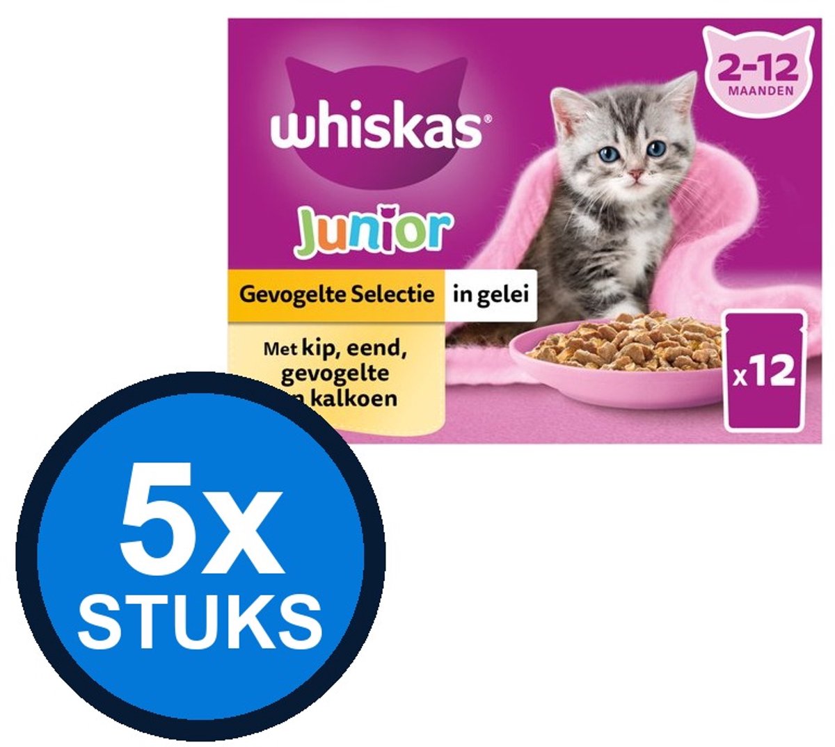 Whiskas Whiskas - 2-12M pouch junior gelei gevogelte selectie mp 12x85gr - Kattenvoer Natvoer - 1.02 kg