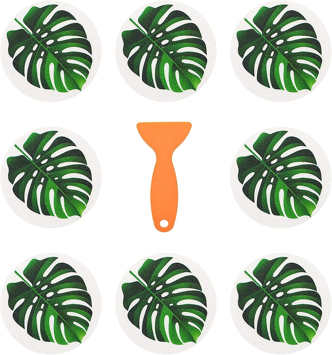Thijox - 8 Stuks Badkamer Antislip Stickers 15 cm - Bladmotief Badkuip Vloer Stickers met Schraper Gereedschap voor Veiligheid en Comfort in Badkamer