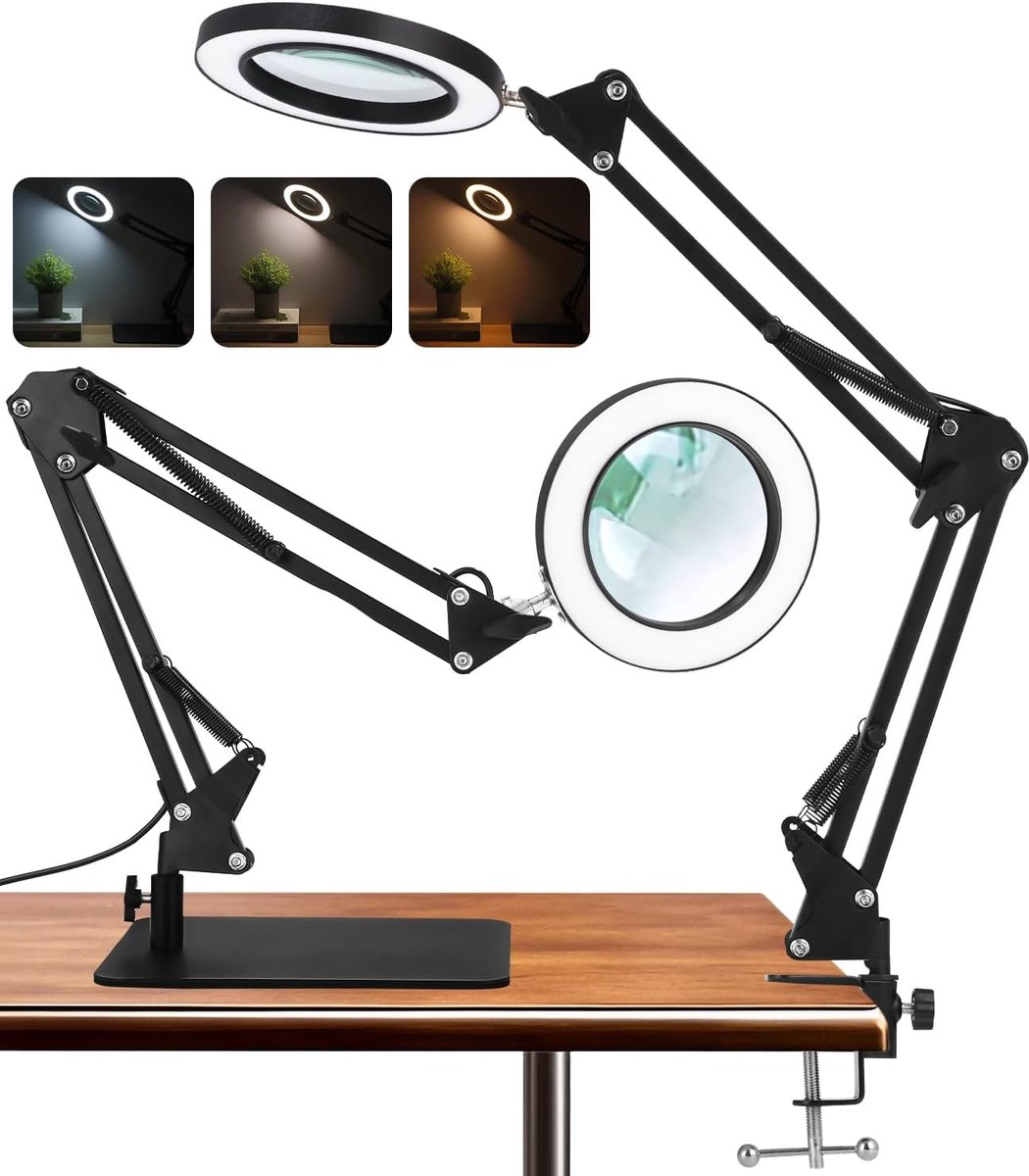 SnelShoppen - 2-in-1 Vergrootglas met Licht, 10x Versterking LED Lamp met Stand, 3 Kleurmodi, 10 Helderheidsniveaus, Ideaal voor Hobby's, Lezen, Repar