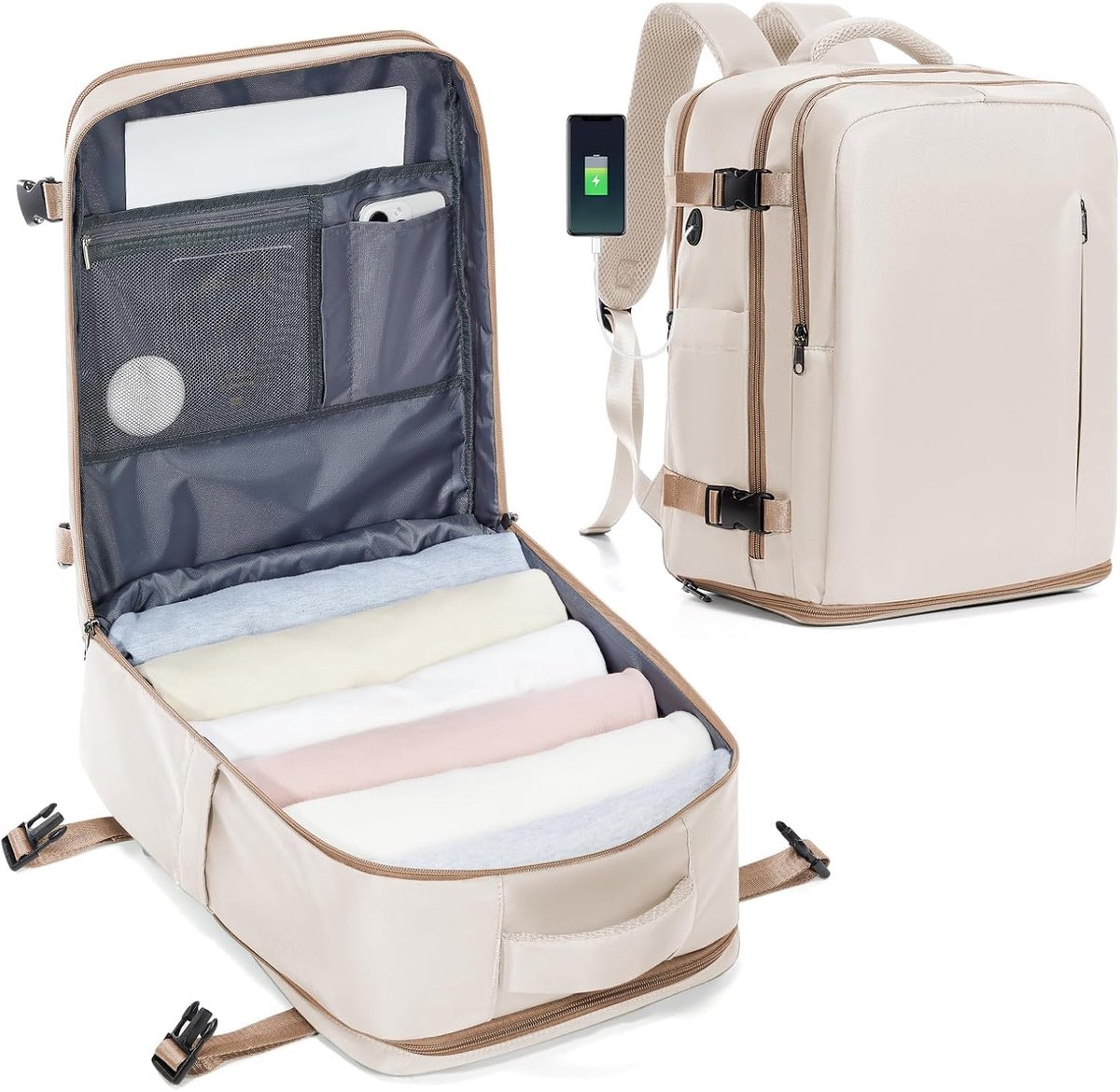 SnelShoppen - Vacuum Rugzak Vrouwen 45L Met Vacuüm Systeem, Waterdichte Reis Rugzak Voor Ryanair Cabin Bagage, Ideaal Voor Reizen, Trektochten En Week